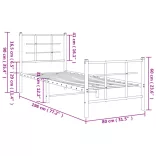 fekete fém ágykeret fej- és lábtámlával 75 x 190 cm