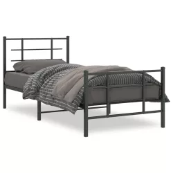 fekete fém ágykeret fej- és lábtámlával 90 x 200 cm