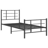 fekete fém ágykeret fej- és lábtámlával 90 x 200 cm