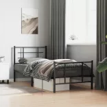 fekete fém ágykeret fej- és lábtámlával 90 x 200 cm