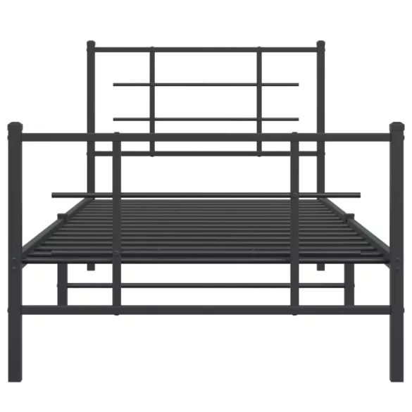 fekete fém ágykeret fej- és lábtámlával 90 x 200 cm