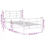 fekete fém ágykeret fej- és lábtámlával 90 x 200 cm