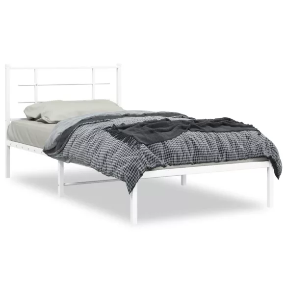 fehér fém ágykeret fejtámlával 100x200 cm