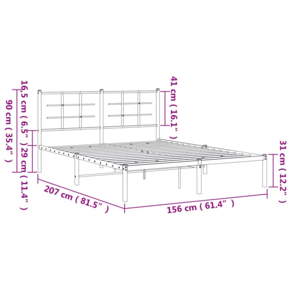 fehér fém ágykeret fejtámlával 150 x 200 cm