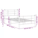 fehér fém ágykeret fej- és lábtámlával 107 x 203 cm