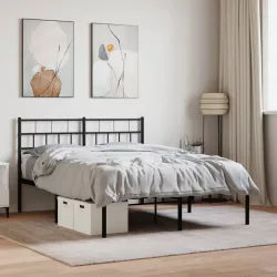 fekete fém ágykeret fejtámlával 120 x 200 cm