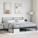 fekete fém ágykeret fejtámlával 180 x 200 cm