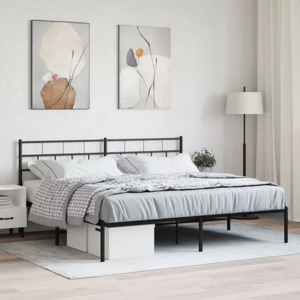 fekete fém ágykeret fejtámlával 180 x 200 cm