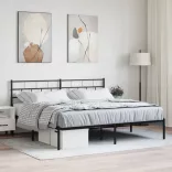 fekete fém ágykeret fejtámlával 183 x 213 cm