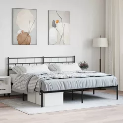 fekete fém ágykeret fejtámlával 183 x 213 cm