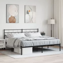 fekete fém ágykeret fejtámlával 193 x 203 cm