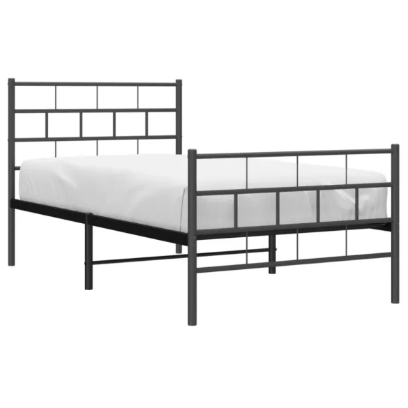 fekete fém ágykeret fej- és lábtámlával 75 x 190 cm