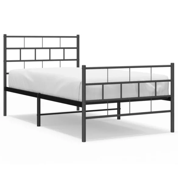 fekete fém ágykeret fej- és lábtámlával 90 x 190 cm