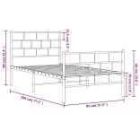 fekete fém ágykeret fej- és lábtámlával 90 x 190 cm