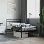 fekete fém ágykeret fej- és lábtámlával 90 x 200 cm