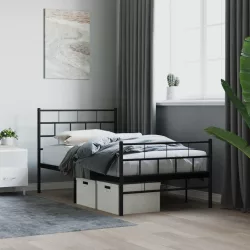 fekete fém ágykeret fej- és lábtámlával 90 x 200 cm
