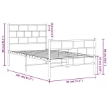 fekete fém ágykeret fej- és lábtámlával 90 x 200 cm