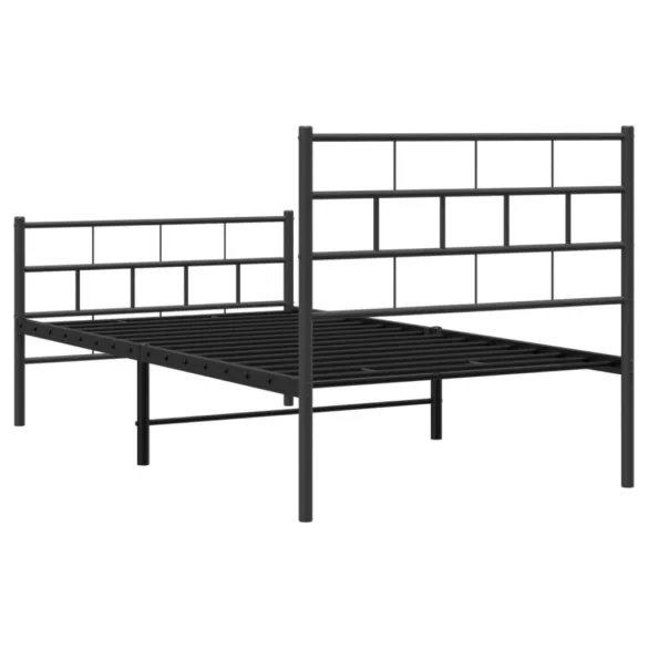 fekete fém ágykeret fej- és lábtámlával 100 x 200 cm