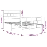 fekete fém ágykeret fej- és lábtámlával 100 x 200 cm