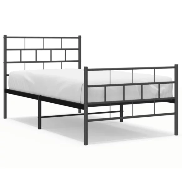 fekete fém ágykeret fej- és lábtámlával 107 x 203 cm