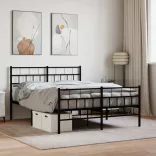 fekete fém ágykeret fej- és lábtámlával 135 x 190 cm