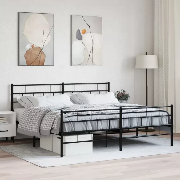 fekete fém ágykeret fej- és lábtámlával 200 x 200 cm