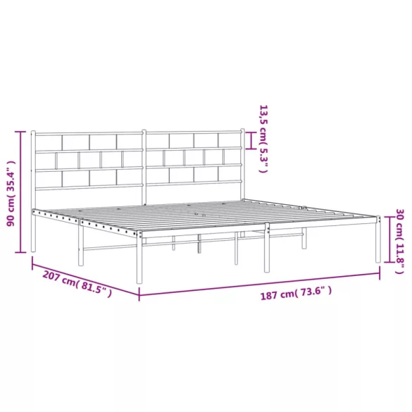 fehér fém ágykeret fejtámlával 180 x 200 cm