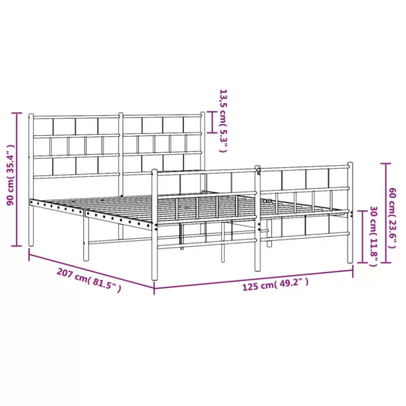 fehér fém ágykeret fej- és lábtámlával 120x200 cm