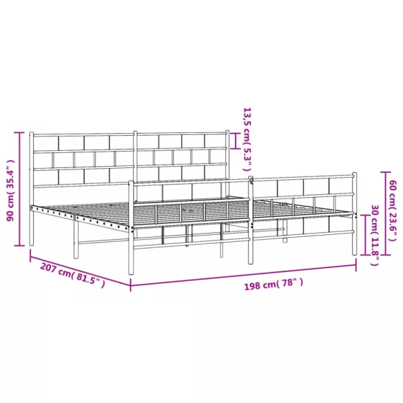 fehér fém ágykeret fej- és lábtámlával 193 x 203 cm