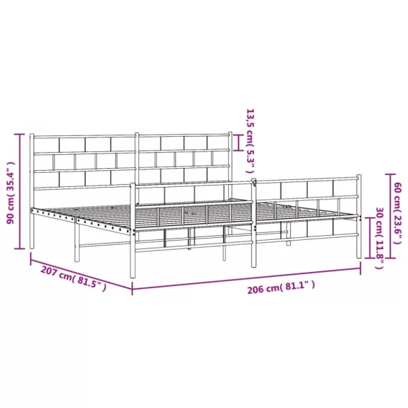 fehér fém ágykeret fej- és lábtámlával 200x200 cm