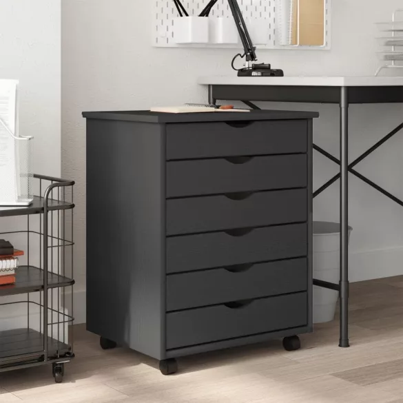 MOSS szürke tömör fenyőfa görgős szekrény fiókokkal