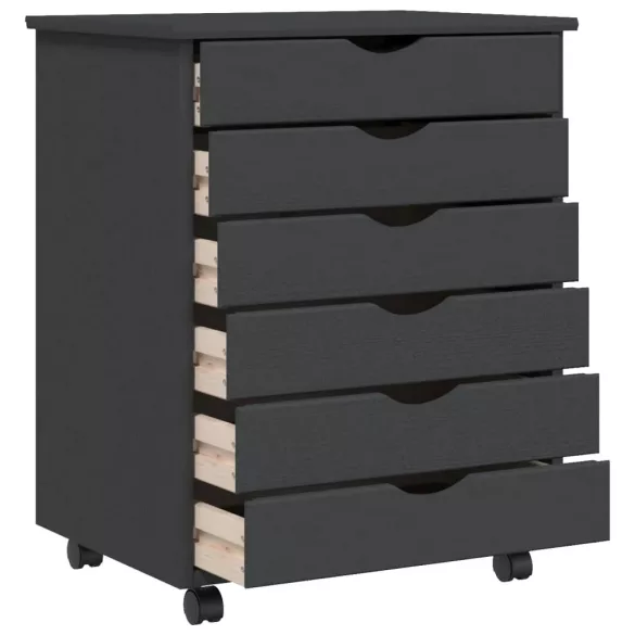 MOSS szürke tömör fenyőfa görgős szekrény fiókokkal