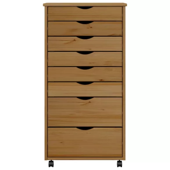 MOSS mézbarna tömör fenyőfa görgős szekrény fiókokkal