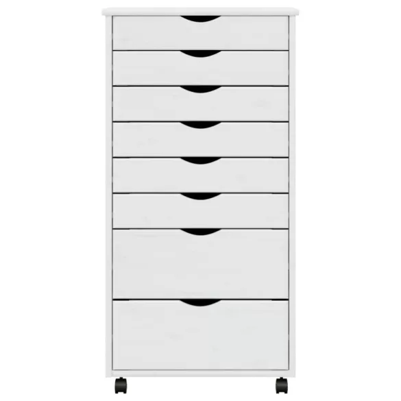 MOSS fehér tömör fenyőfa görgős szekrény fiókokkal