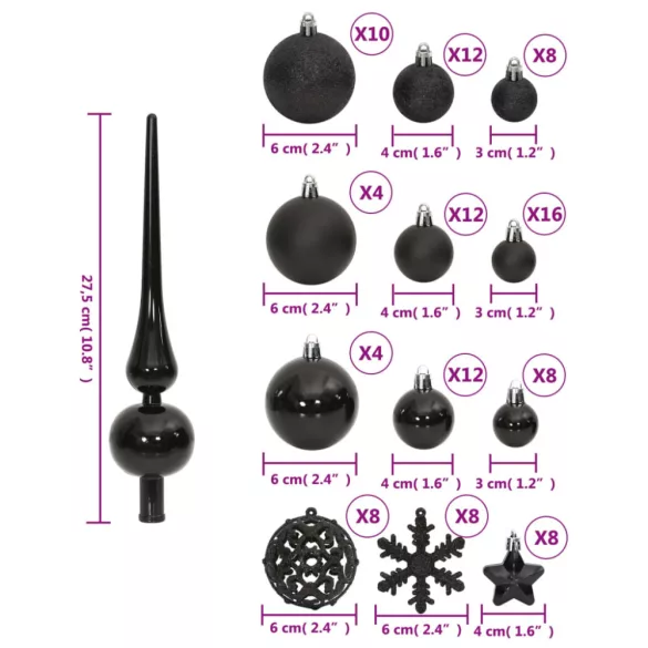 111 részes fekete polisztirol karácsonyi gömb szett