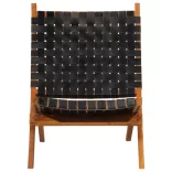 fekete valódi bőr összecsukható pihenőszék