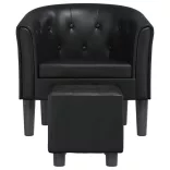 fekete műbőr kagylófotel lábtartóval