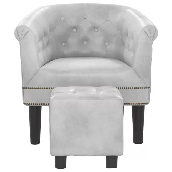 ezüstszínű műbőr kagylófotel lábzsámollyal