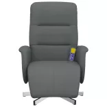 sötétszürke szövet dönthető masszázsfotel lábtartóval