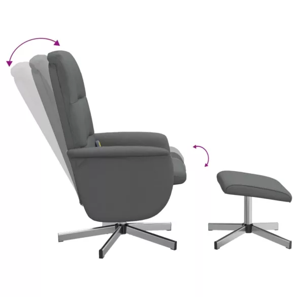 sötétszürke szövet dönthető masszázsfotel lábtartóval