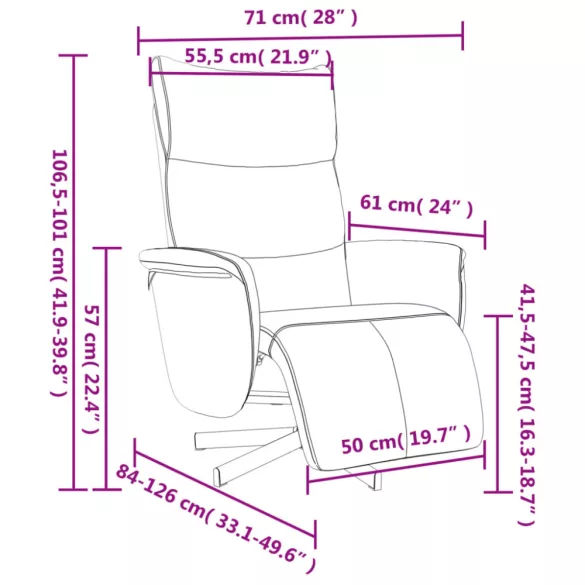 fekete műbőr dönthető fotel lábtartóval