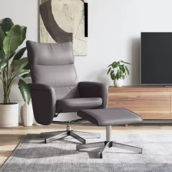 szürke dönthető műbőr fotel lábzsámollyal