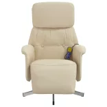 krémszínű szövet dönthető masszázsfotel lábtartóval