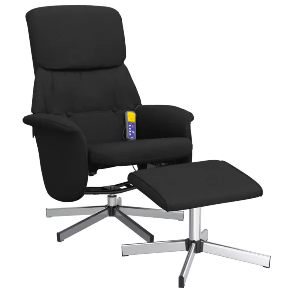 fekete szövet dönthető masszázsfotel lábtartóval