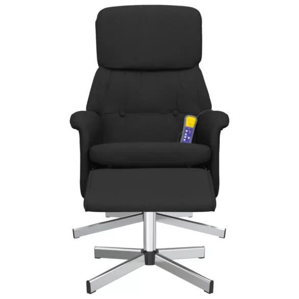 fekete szövet dönthető masszázsfotel lábtartóval