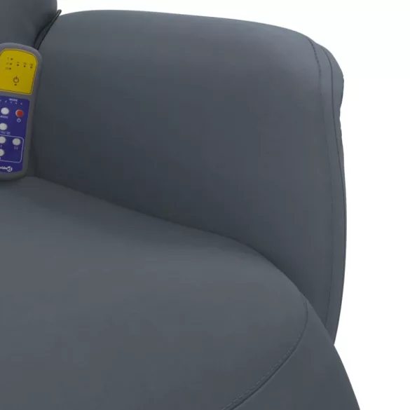 sötétszürke bársony dönthető masszázsfotel lábtartóval