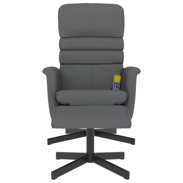 szürke dönthető műbőr masszázsfotel lábzsámollyal