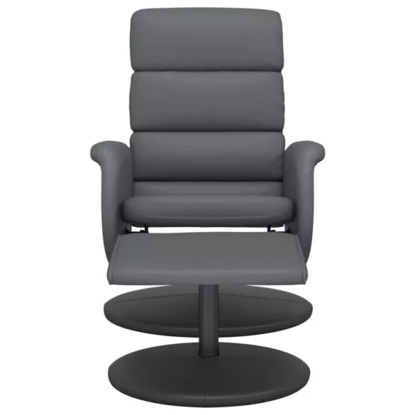 szürke dönthető műbőr fotel lábzsámollyal