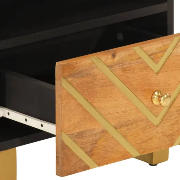 2 db barna-fekete tömör mangófa éjjeliszekrény