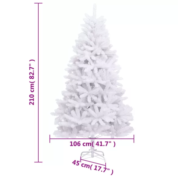 fehér csuklópántos műkarácsonyfa állvánnyal 210 cm